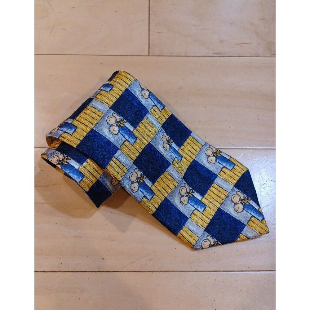 Ermenegildo Zegna Exclusive Neck Tie Blue/Gold 100% Silk Abstract Fruit Print